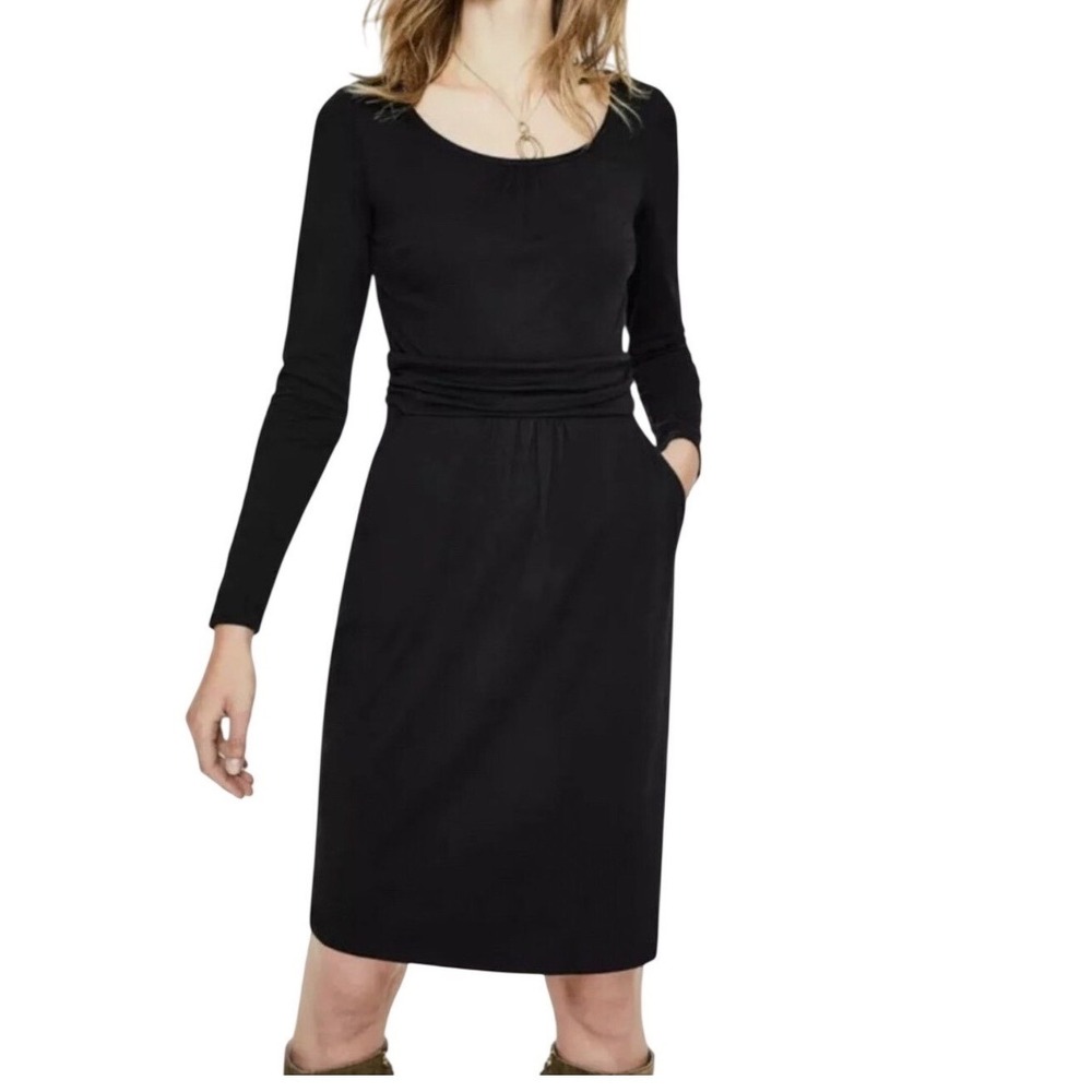 Boden Mabel Jersey Dress Black Ruched Waist Long Sleeve Pockets Modal US 6 UK 10